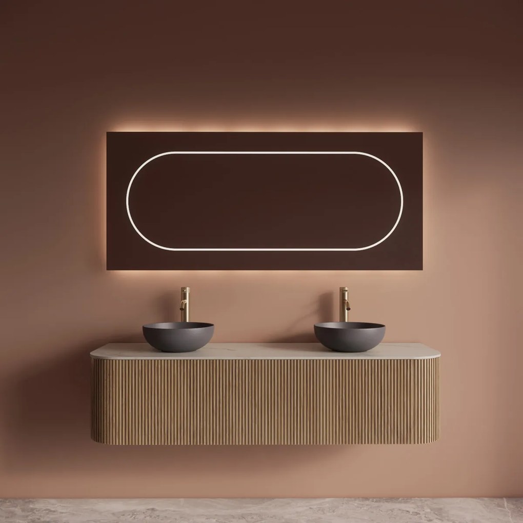 Gliss Design Alluro badmeubel ribbelfront met ronding links/rechts 160cm mist en wit marmer toppaneel