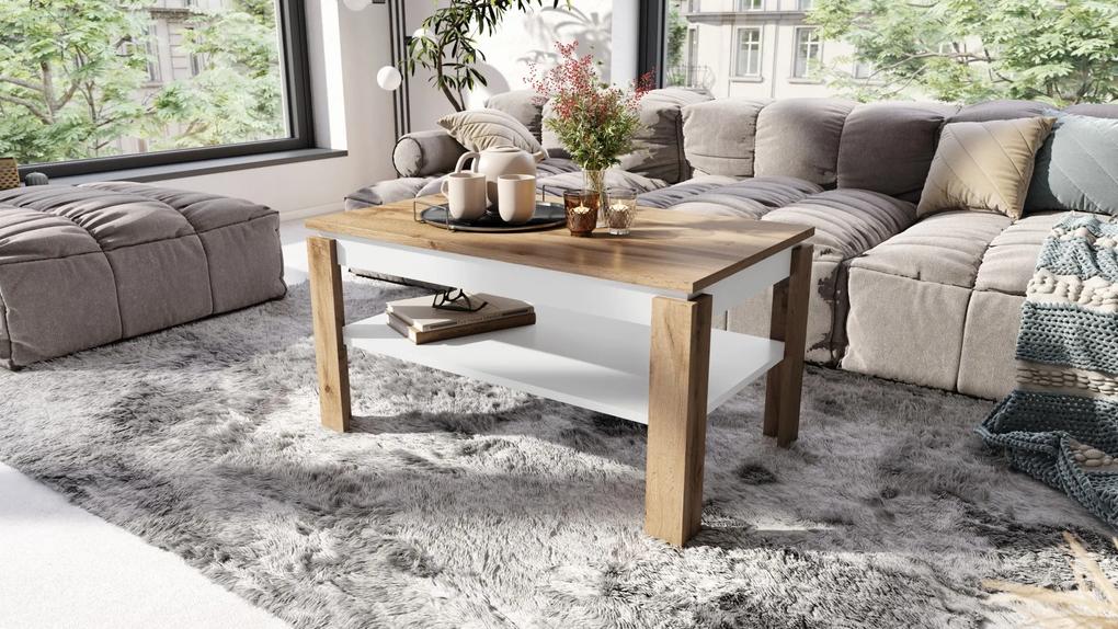 ASTI-R Wotan eiken/wit mat - moderne salontafel met uitschuifbaar blad