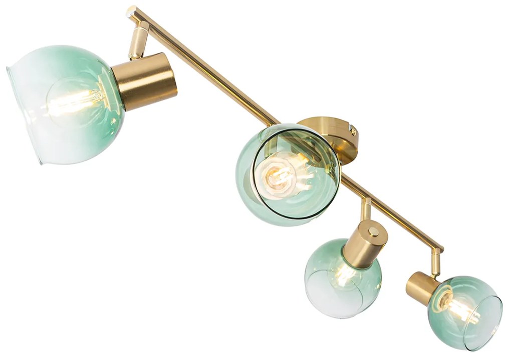 Art Deco spot goud met groen glas 4-lichts - Vidro