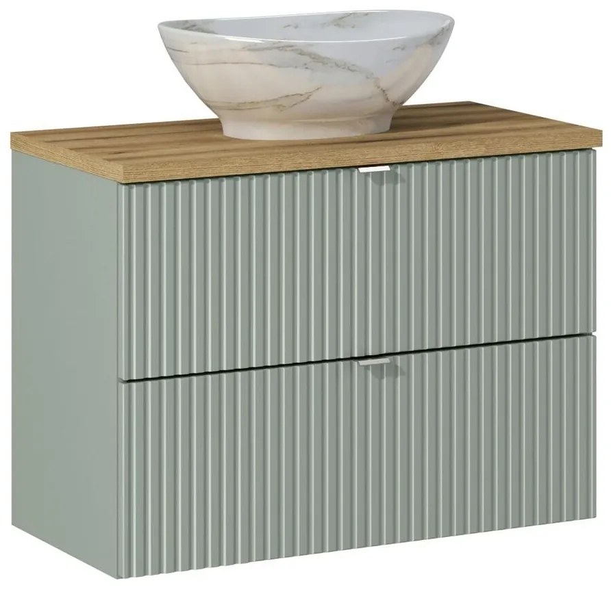 Comad Reed Green badmeubel ribbelfront 80cm met 2 lades en marmerlook waskom