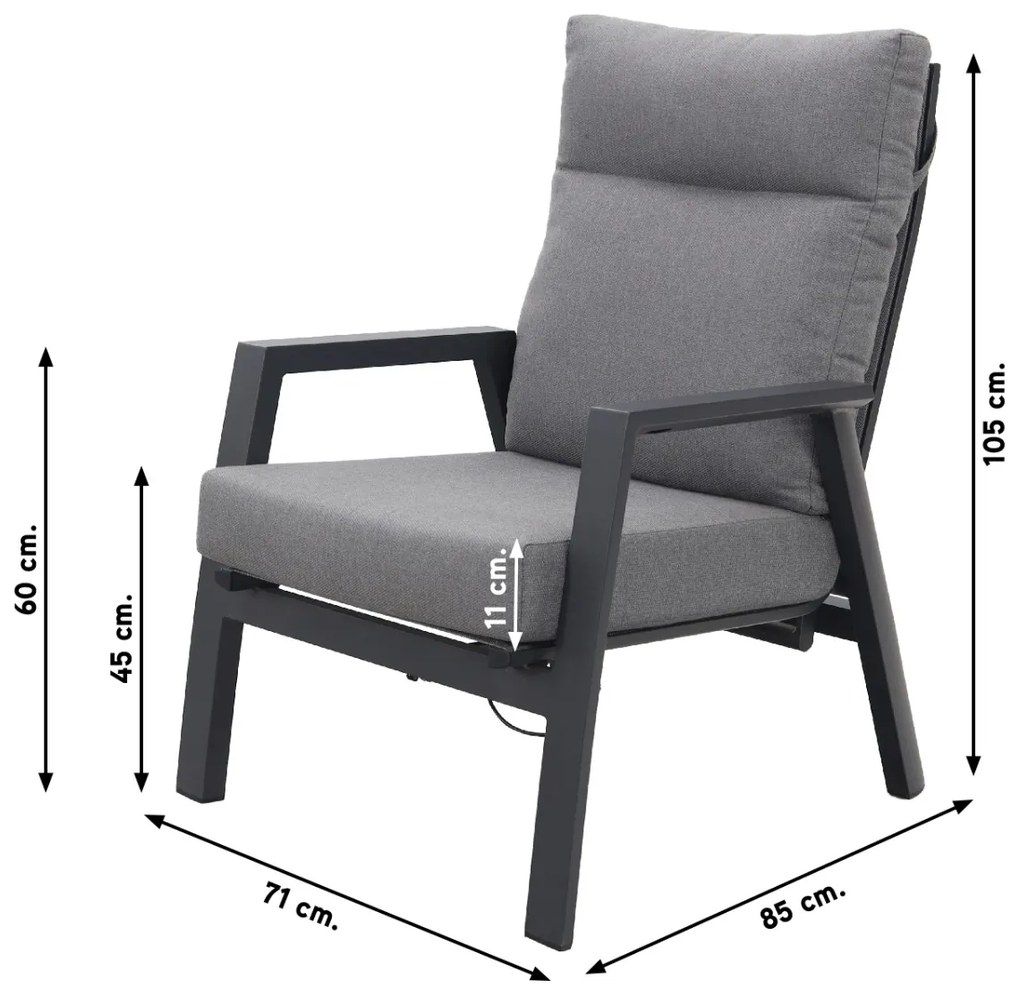 Azoren/Atlanta stoelen & 3-zitsbank loungeset 4-delig verstelbaar - Antraciet