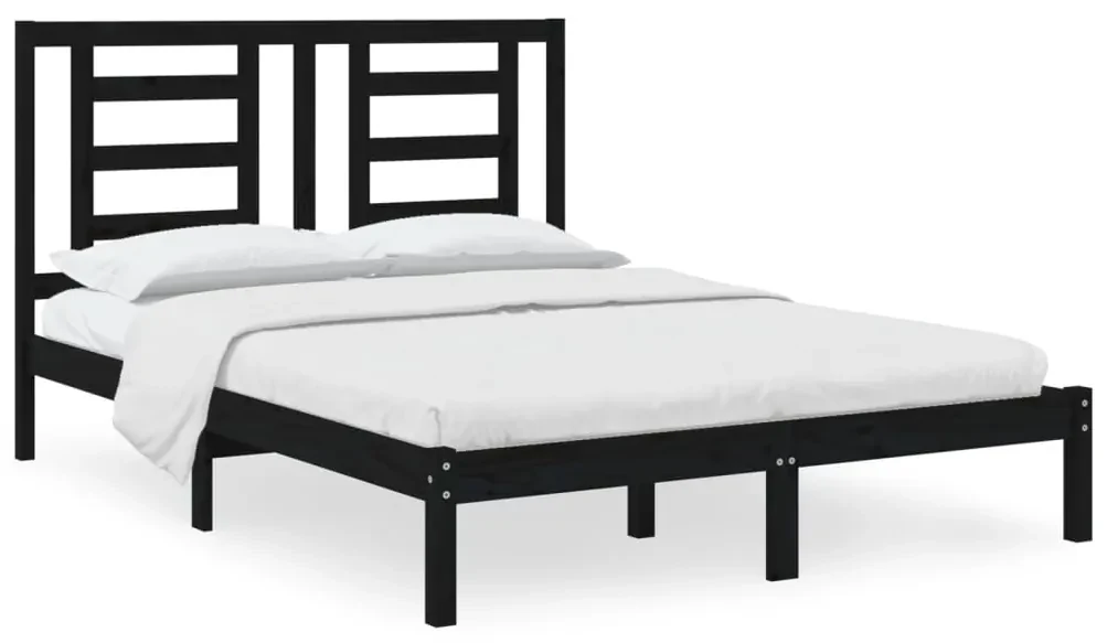 vidaXL Bedframe massief grenenhout zwart 135x190 cm 4FT6 Double