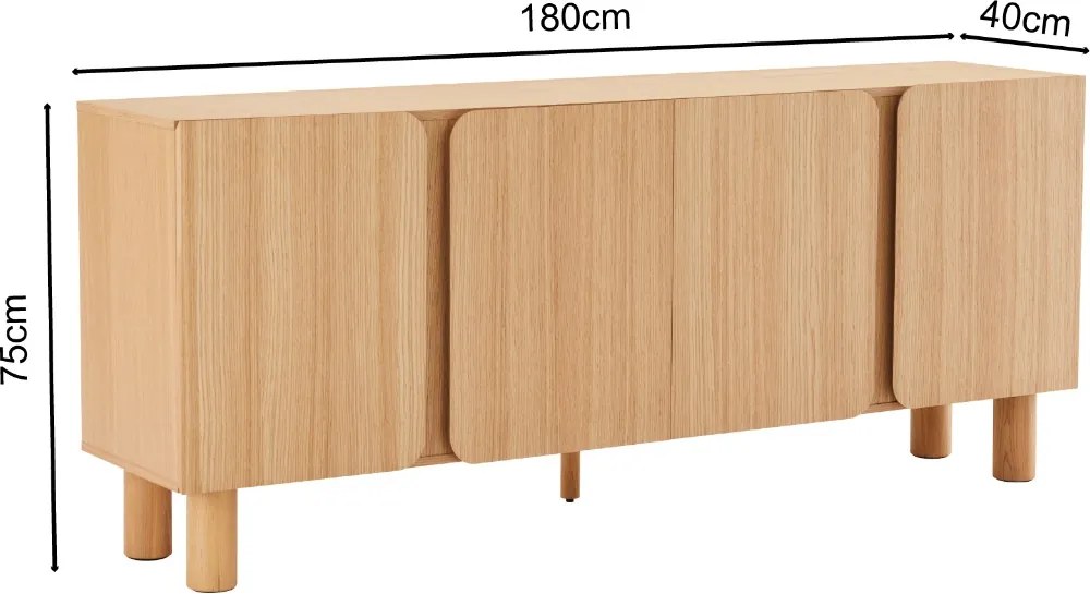 Eiken Dressoir Modern - 180x40x75cm.