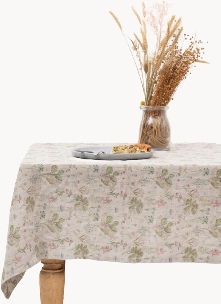 Handgemaakt linnen tafelkleed Botany op Light