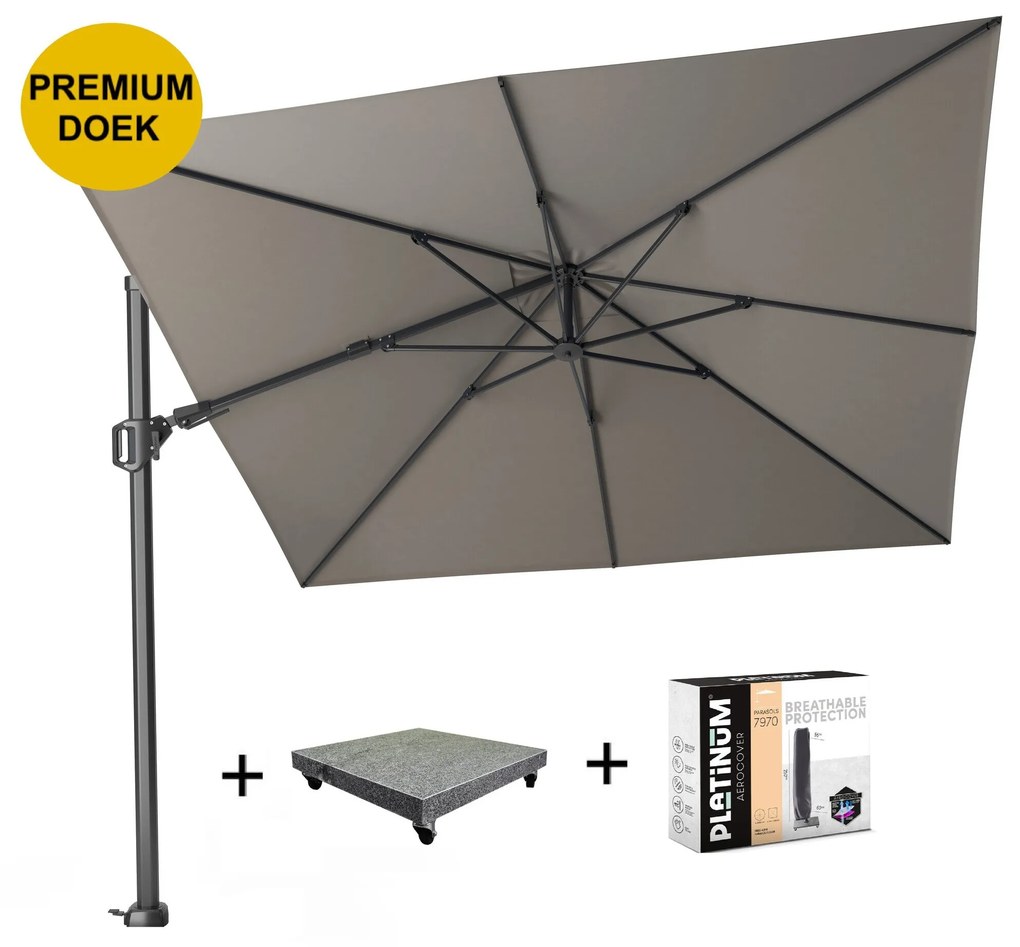 Challenger T2 premium zweefparasol 300x300 cm manhattan  met 90 KG voet en hoes