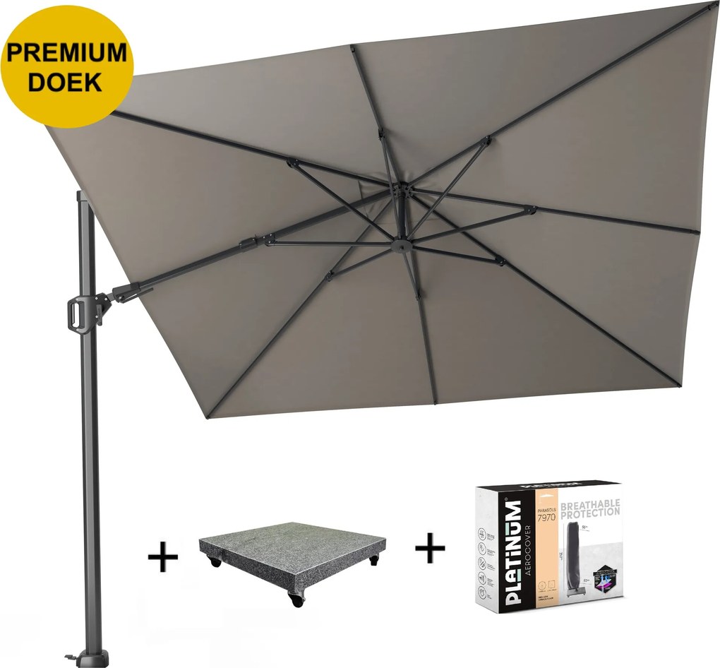 Challenger T2 premium zweefparasol 300x300 cm manhattan  met 90KG voet en hoes