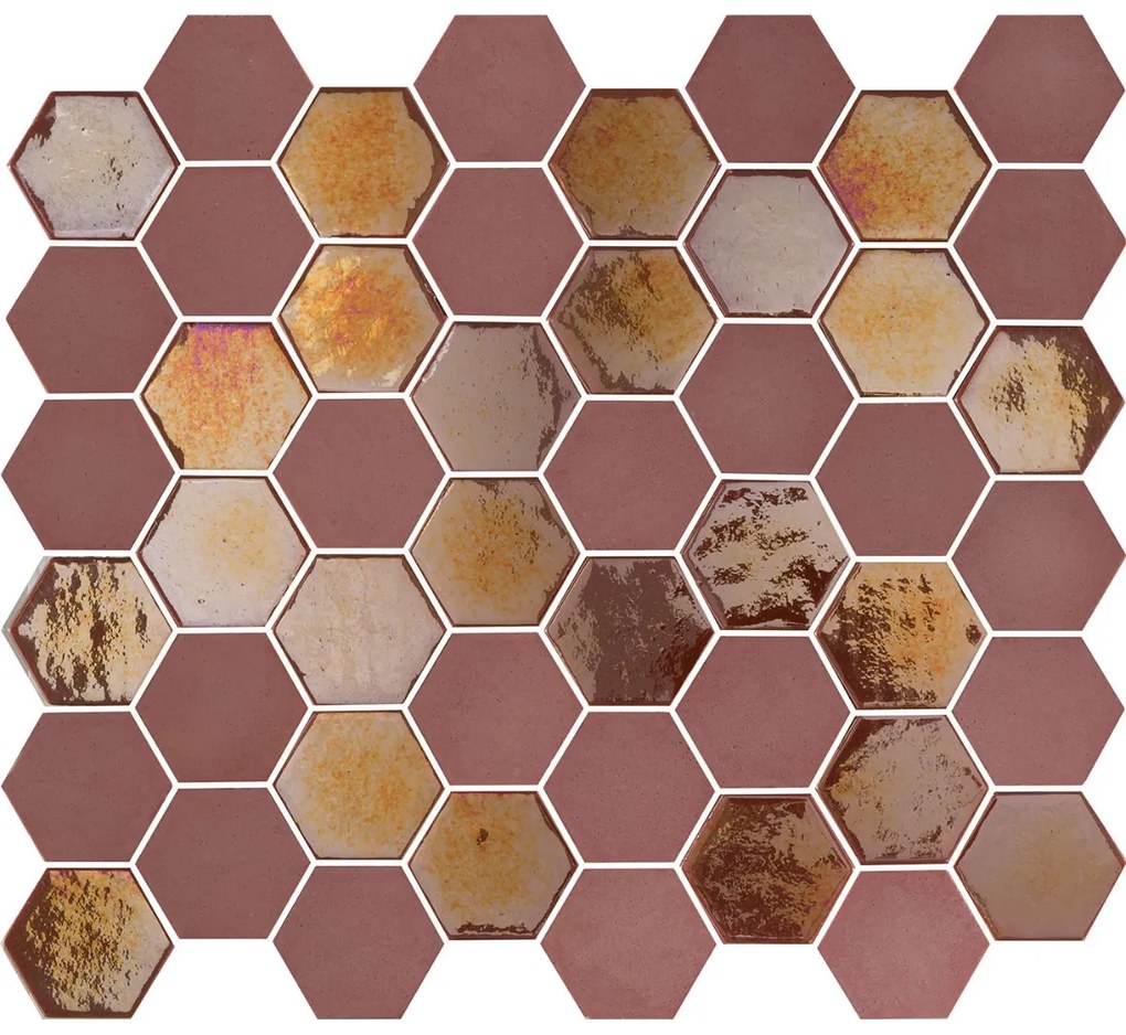 The Mosaic Factory Valencia hexagon glasmozaïek tegels 28x33 burgundy
