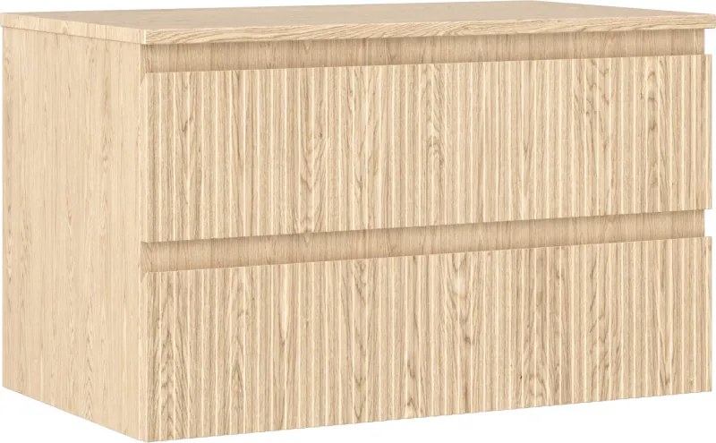 Mexen Rivel badkamerkastje onder wasbak 80 cm met blad, 2 lades, geribbeld, eik - 91A20-08047-2-BFFC81