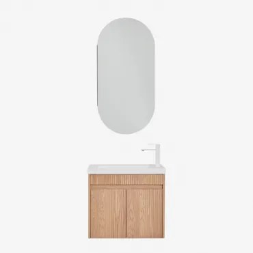 Narek Zwevend Houten Badkamermeubelset Met Geïntegreerde Wastafel Ash Brown & Ovaal Met Opbergruimte 45x90 Cm Abner & Wit ↑20 - Sklum