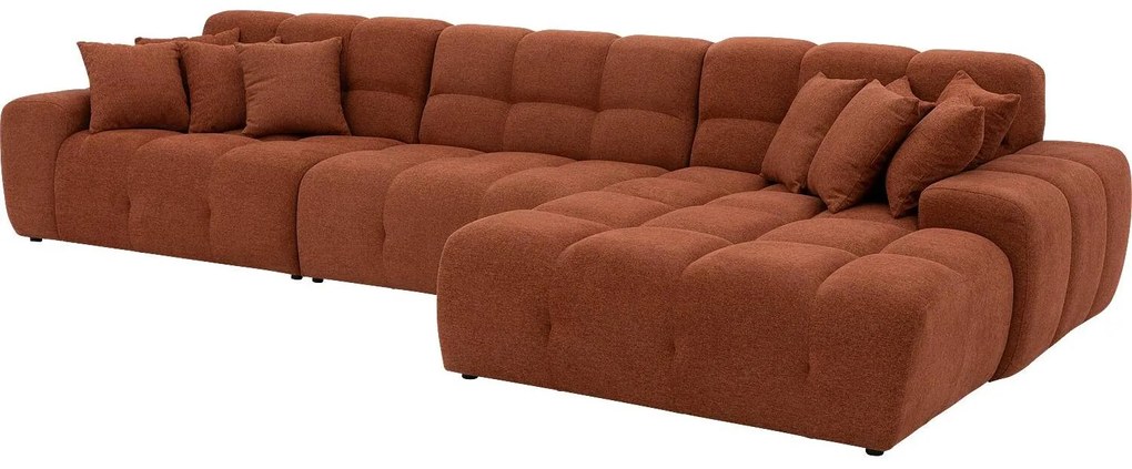 Goossens Excellent Bank Kubus bruin, stof, 1,5-zits, modern design met chaise longue rechts