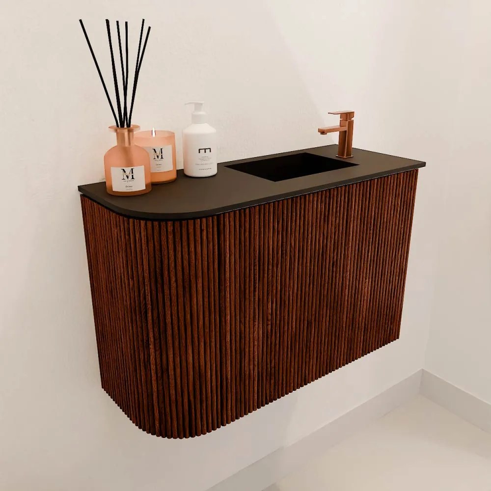 Mondiaz Joya 60cm toiletmeubel ronding links ruby met wastafel faye rechts 1 kraangat urban