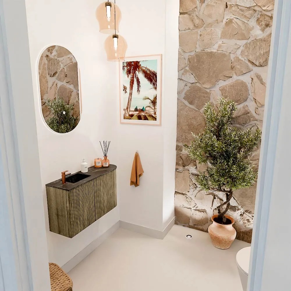 Mondiaz Joya DLux 70cm toiletmeubel ronding rechts dusk met wastafel faye links 1 kraangat lava