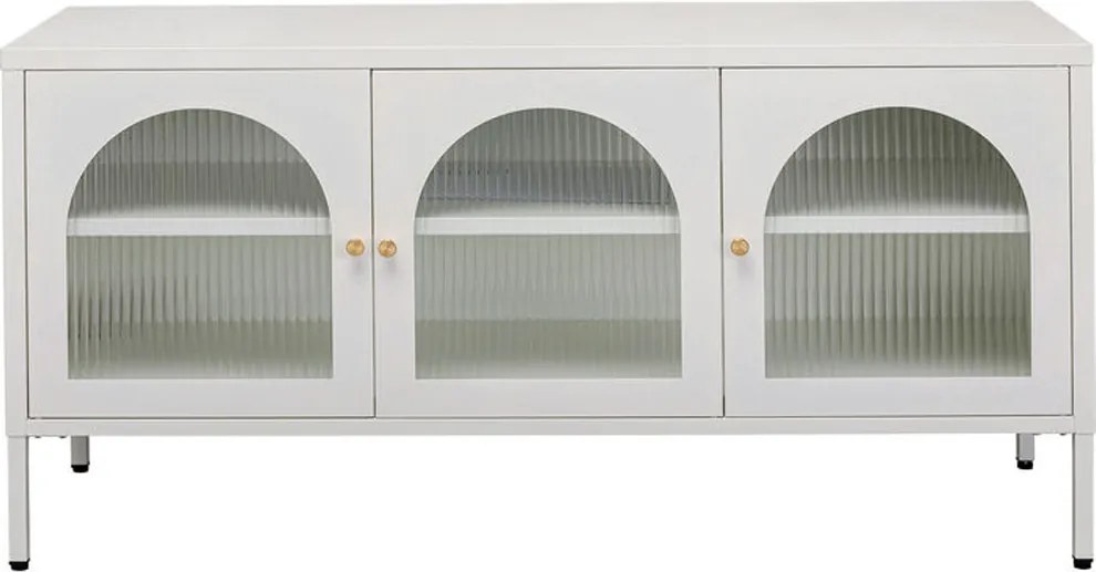 Tv-meubel Met Ribbelglas Off White - 120x40x60cm.