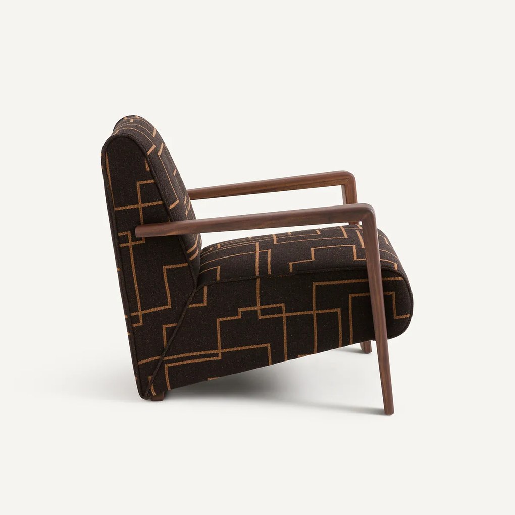 Fauteuil van massief notenhout, wol en polyester, Sanami