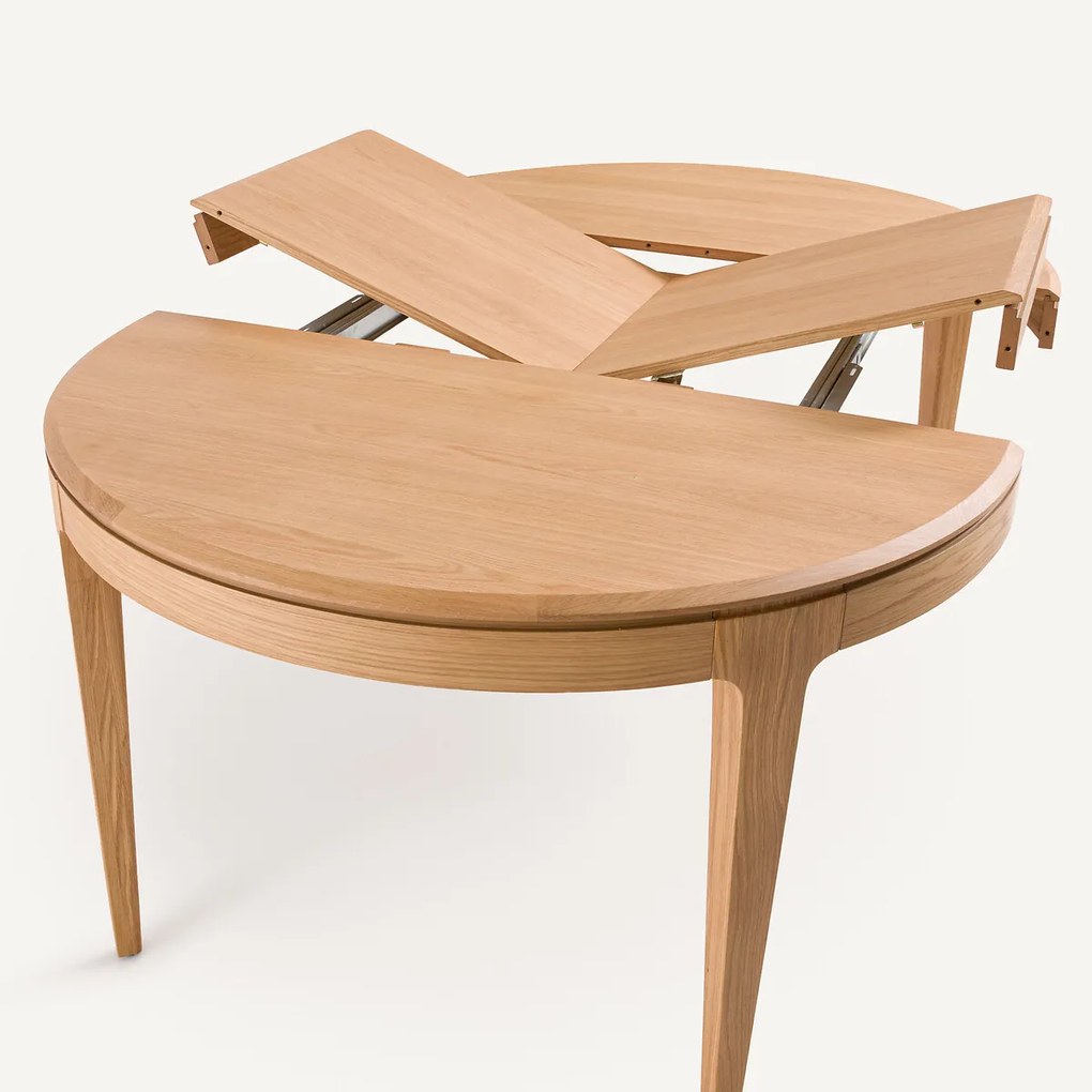 Uitschuifbare ronde tafel, massieve eik en eikenfineer, 4/8 personen, SANARA