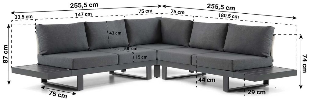 Hoek loungeset 5 personen Aluminium Grijs Lifestyle Garden Furniture Lorenzo