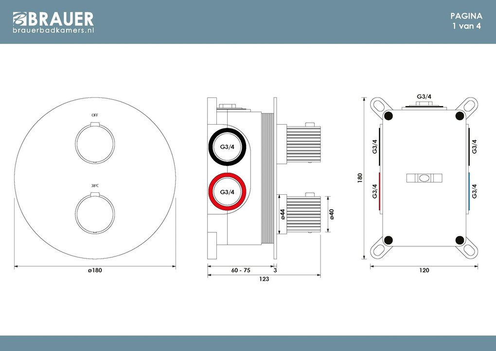 Brauer Stripe inbouw regendouche rond met 25cm hoofddouche, rond met plafondarm, glijstang en staafhanddouche set 45 koper geborsteld PVD