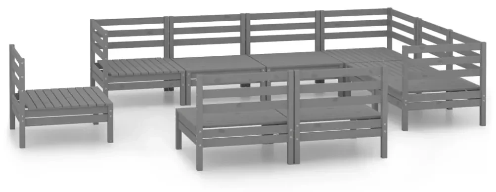 vidaXL 9-delige Loungeset massief grenenhout grijs