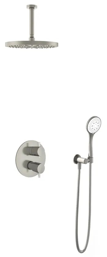 Hotbath Get Together IBS2RAGN inbouwdouche met 3s handdouche, 15cm plafondbuis en 30cm hoofddouche geborsteld nikkel