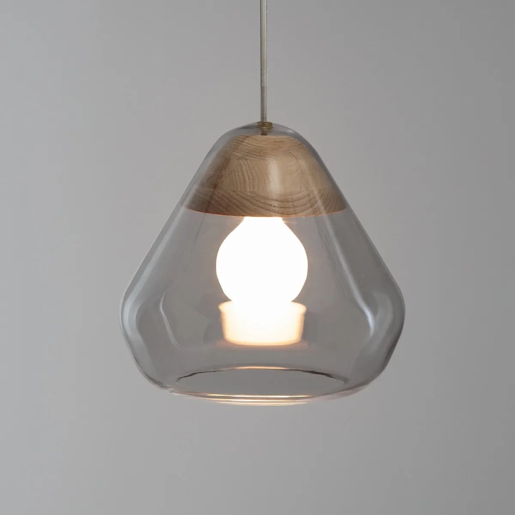 Hanglamp in glas en essenhout Ø30 cm, Nasoa