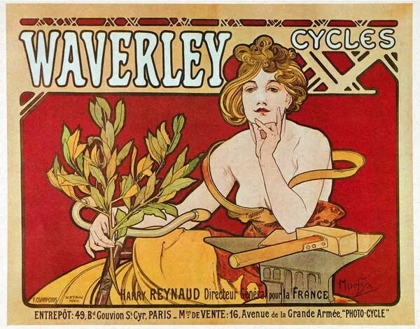 Kunstreproductie Waverley cycles, 1898, Mucha, Alphonse Marie