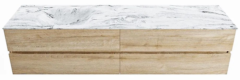 Mondiaz Vica DLux badmeubel 200cm washed oak 4 lades met wastafel glace links zonder kraangat