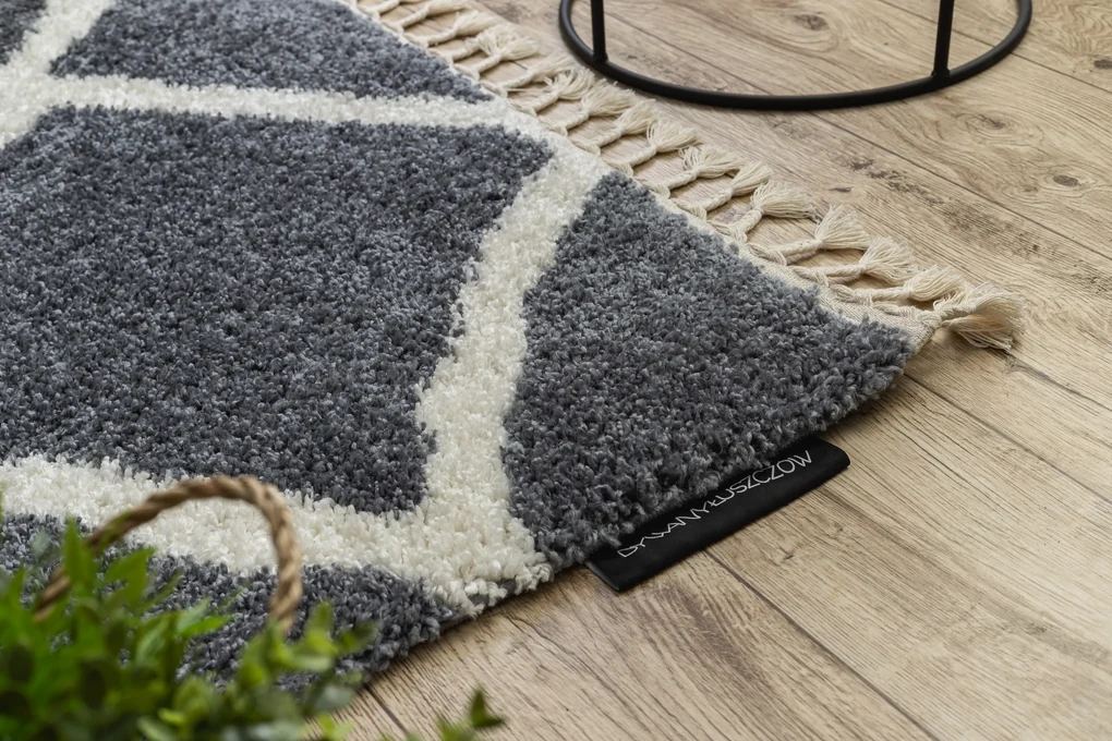 Tapijt BERBER CROSS B5950 grijskleuring / witrand ,  Barber , marokkaanse shaggy