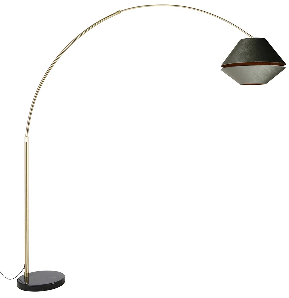 Booglamp messing met zwart met dubbele velours kap groen - XXL Klassiek / Antiek, Modern E27 rond Binnenverlichting Lamp
