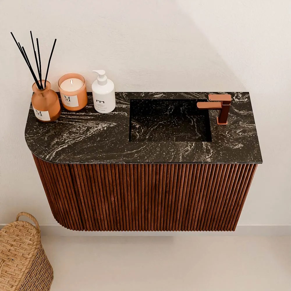 Mondiaz Joya DLux 60cm toiletmeubel ronding links ruby met wastafel faye rechts 1 kraangat lava