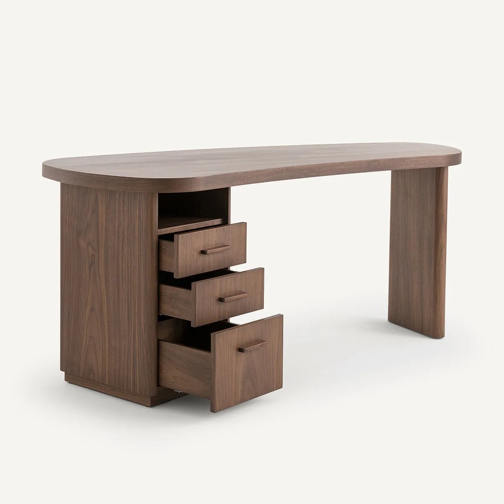 Bureau met organische vorm in notenhout en fineer, Pali