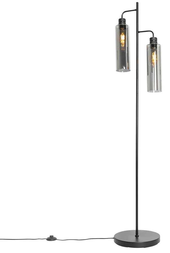Moderne vloerlamp zwart met smoke glas 2-lichts - Stavelot