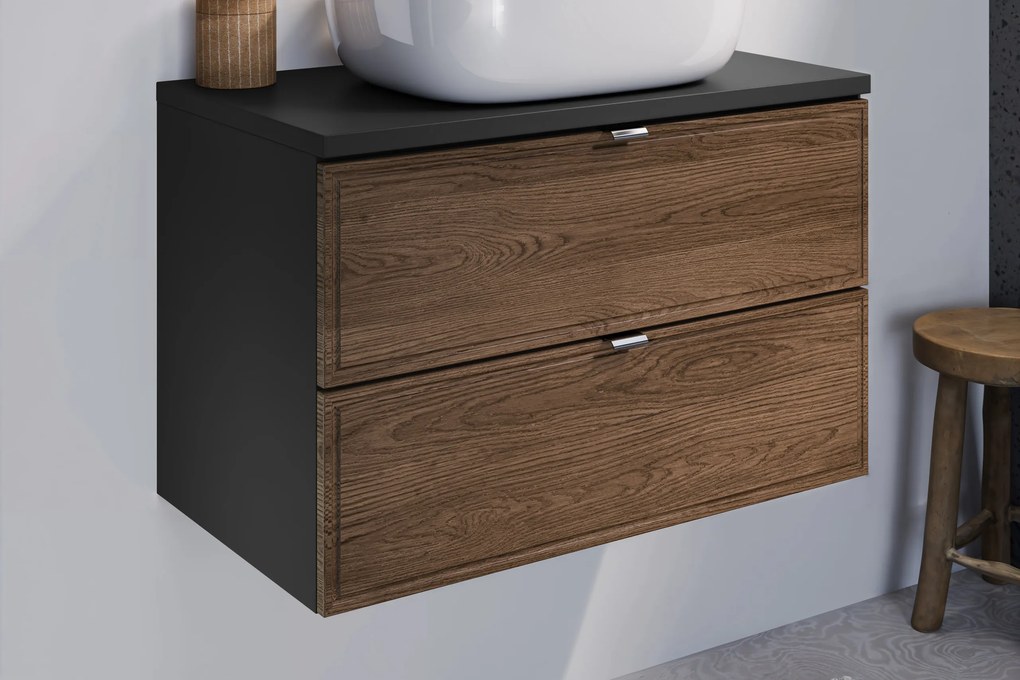 Comad Talia Casella wastafel toppaneel 80cm zwart eiken