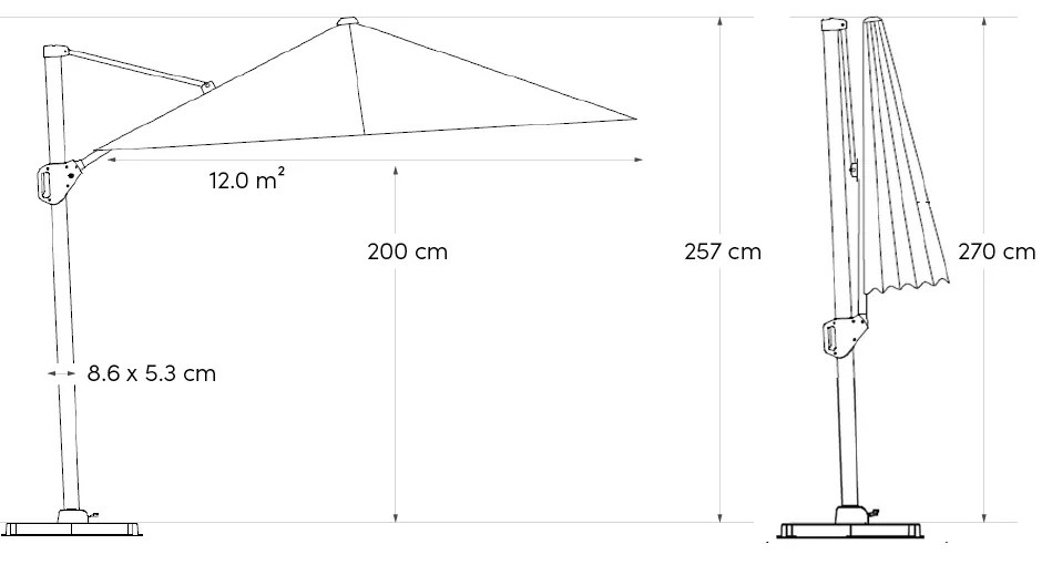 Zweefparasol  4x3m  T1 (excl voet) Taupe-naturel-bruin Platinum Challenger