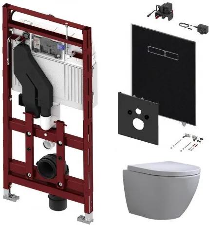 Tece 400 Toiletset met Geurafzuiging - Inbouw WC Hangtoilet Wandcloset Shorty Rimfree - Elektronische sen-Touch Bedieningsplaat Zwart