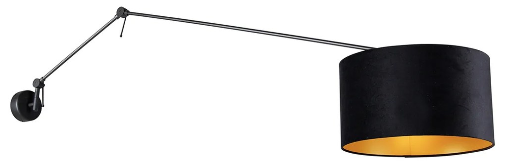 Wandlamp zwart met velours kap zwart 35 cm verstelbaar - Blitz
