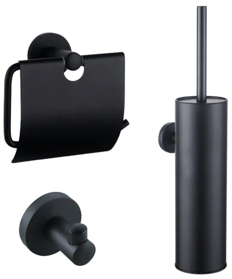 Fortifura Calvi Toiletset - toiletborstelhouder - gesloten - handdoekhaak - toiletrolhouder - met klep - mat zwart SW1183143/SW1111541/SW639932