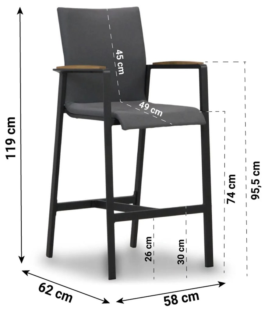 Barstoel Aluminium/textileen Grijs-antraciet Lifestyle Garden Furniture Brandon antraciet