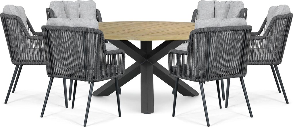Tuinset Ronde Tuintafel 6 personen 160 cm Rope Grijs Lifestyle Garden Furniture Tivoli/Rockville