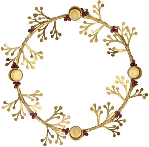 Krans kandelaar, brass, kralen en takjes, Ø20 cm