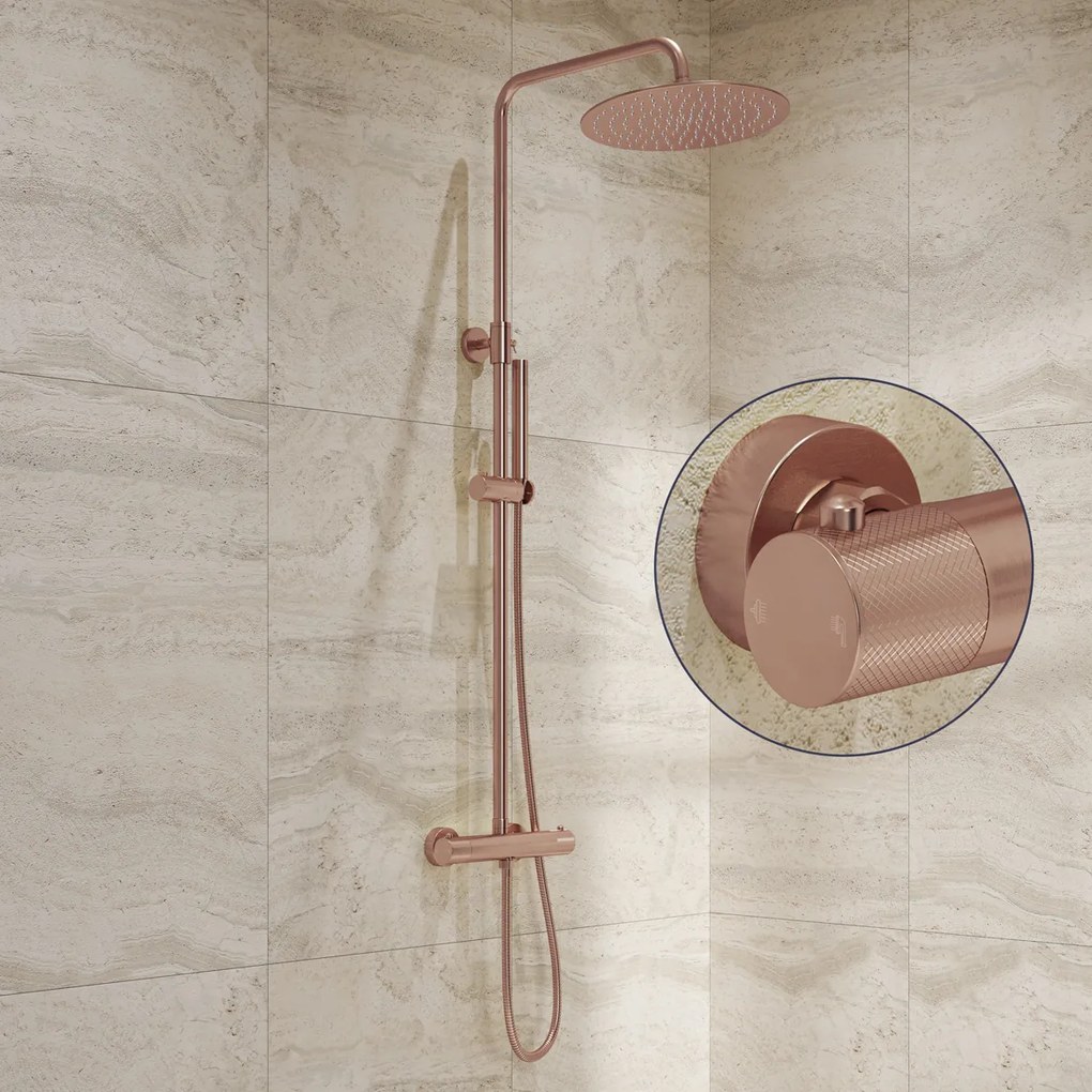 Saniclear Copper Curved opbouw regendouche geborsteld koper met 20cm hoofddouche