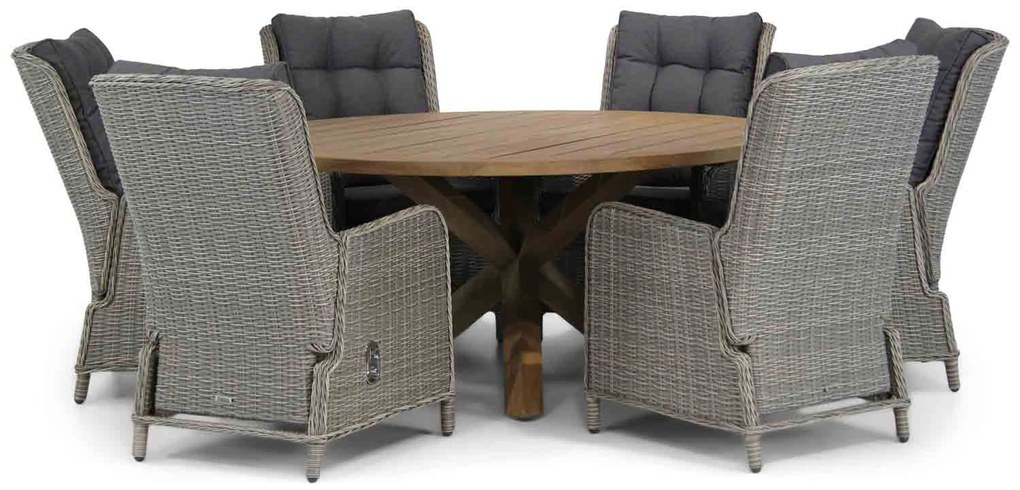 Tuinset Ronde Tuintafel 6 personen 160 cm Wicker Grijs Garden Collections Kingston/Sand