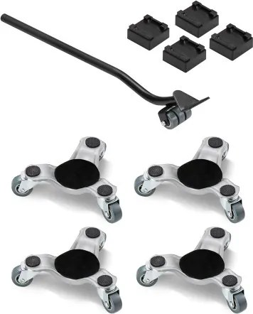VEVOR Meubelroller Set van 4, 158 x 158 x 65 mm, Draagvermogen 200 kg, 3-wielige stalen meubelroller met driehoekige zwenkwielen, transportroller voor huishoudelijke apparaten, banken en koelkasten