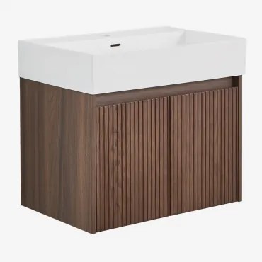 Genevie Zwevend Houten Badkamermeubelset Met Geïntegreerde Wastafel Donker Hout - Sklum