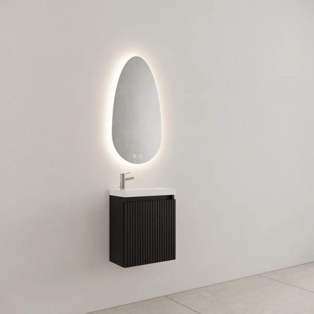 Gliss Design Timotheus toiletmeubel met ribbelfront 40cm black veneer met mat witte fontein