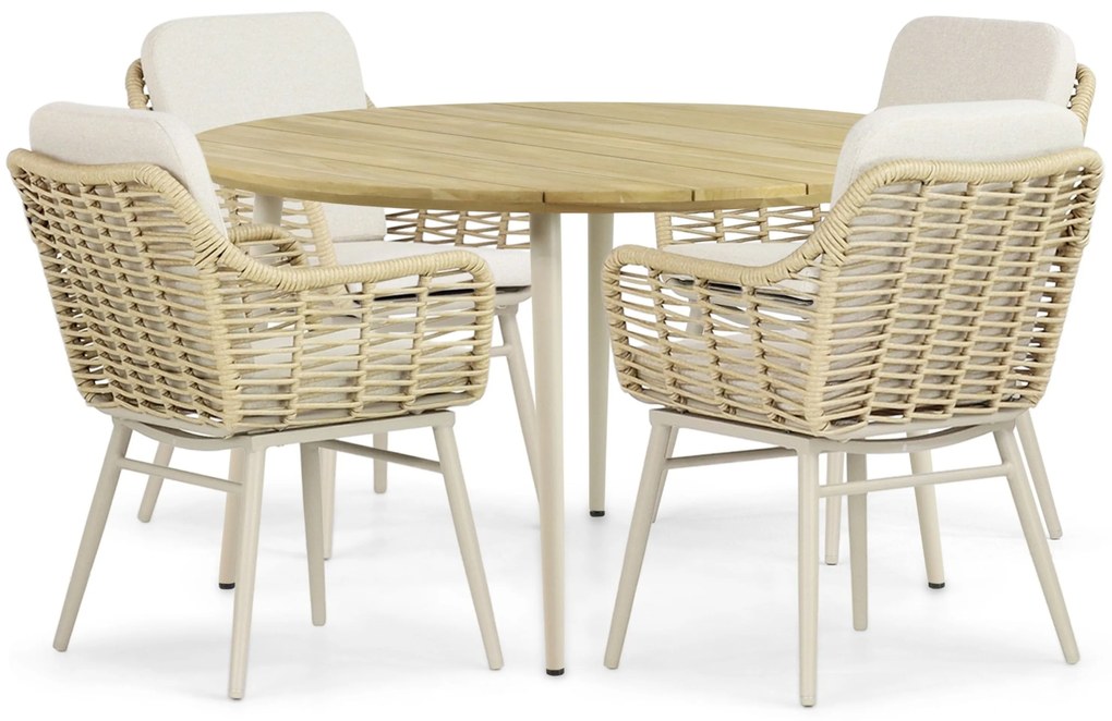 Tuinset 4 personen 130 cm Aluminium/rope Taupe Coco Antoni/Montana