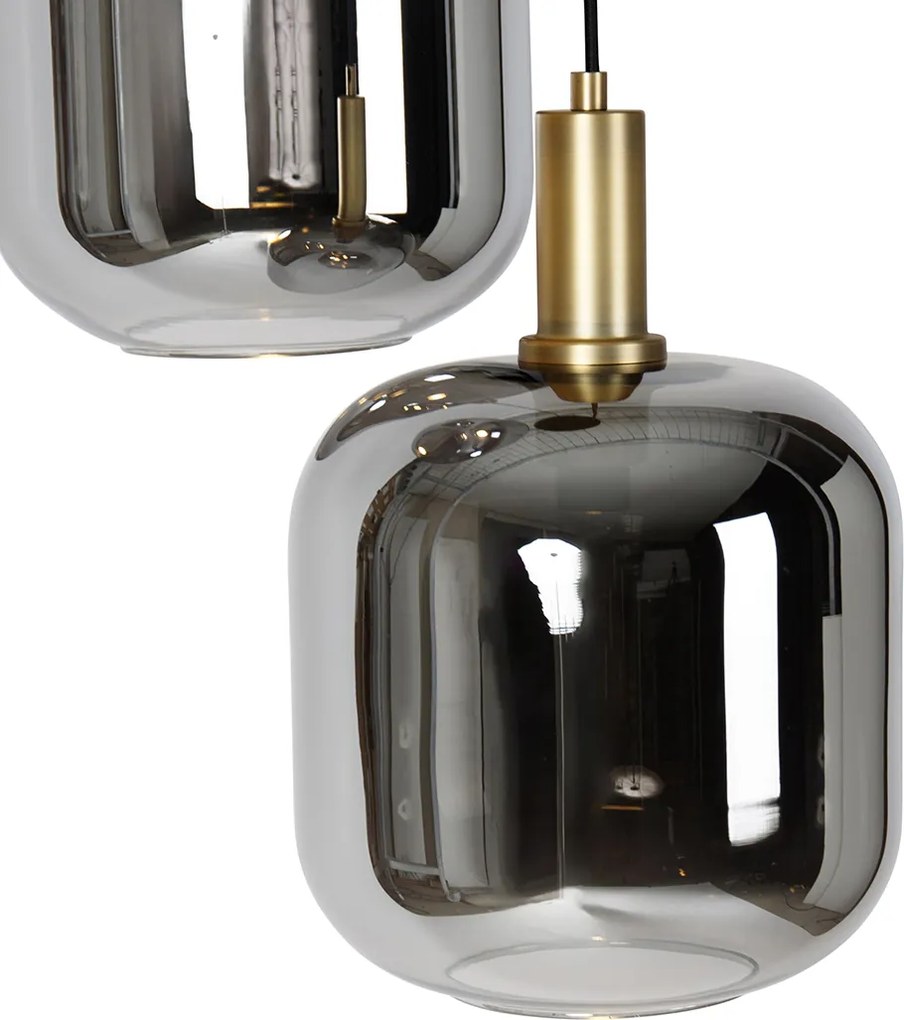 Hanglamp zwart met goud en smoke glas incl. 3 PUCC - Zuzanna
