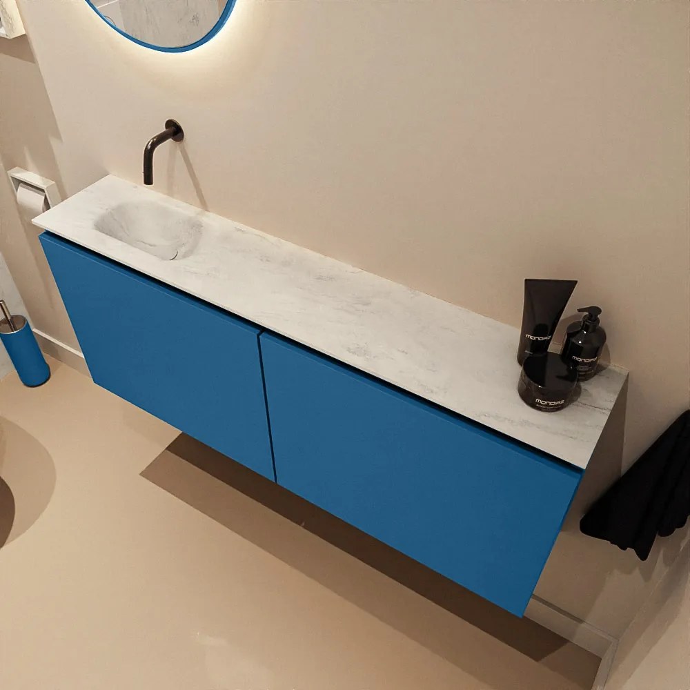 Mondiaz Ture DLux toiletmeubel 120cm jeans met wastafel opalo links zonder kraangat