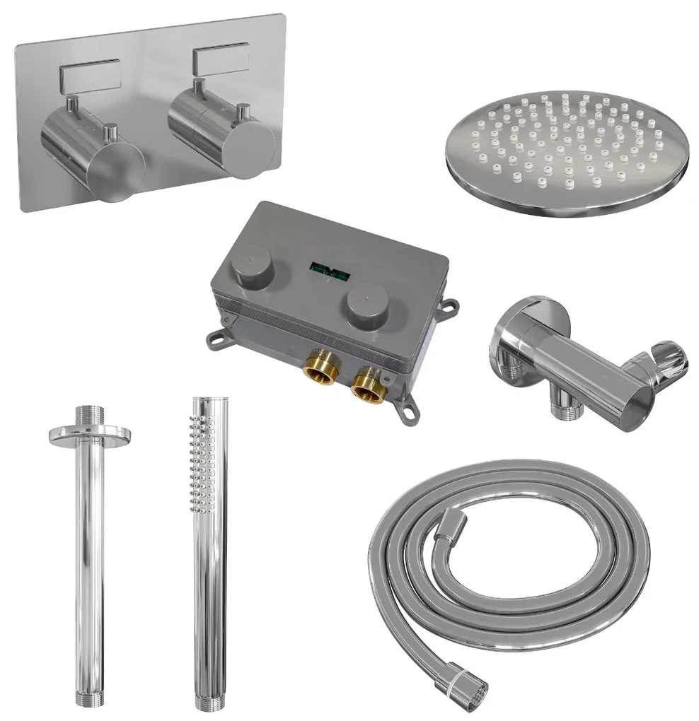 Brauer Chrome Edition thermostatische inbouw regendouche met staafhanddouche, plafondarm en hoofddouche 20cm set 53 chroom