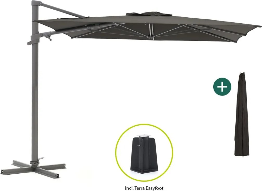 + 10% kassakorting | Parasol Shadowline Francisco | Inclusief hoes | Vierkant | 260x260cm | Met draaihendel | Zwart | Kees Smit Tuinmeubelen