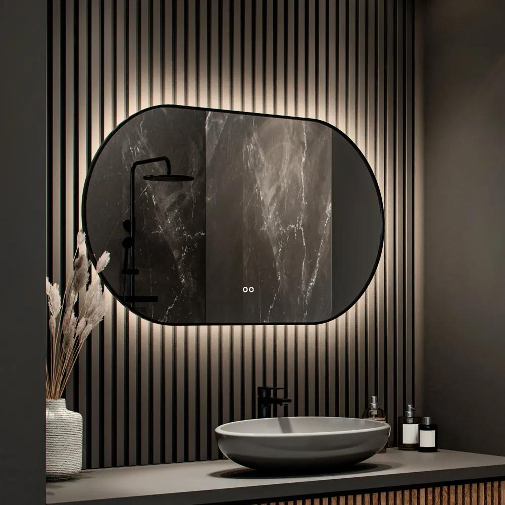 Hipp Design 13700 ovale spiegel mat zwart 120x70cm met LED en spiegelverwarming
